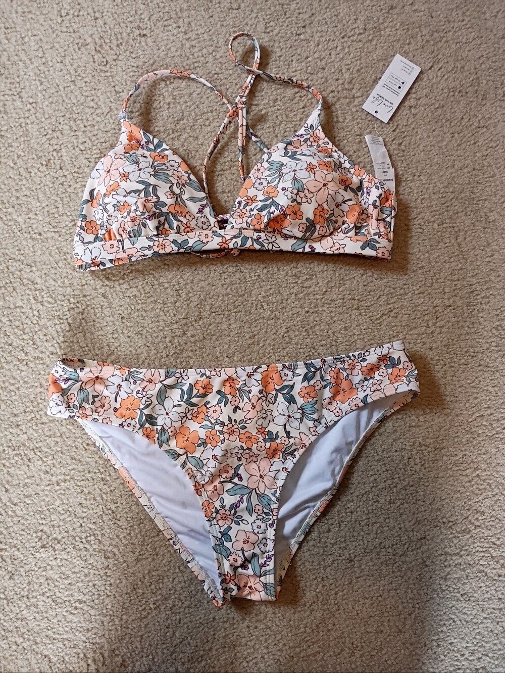 Cupshe Cream Floral Bikini with Peach and Teal Accents